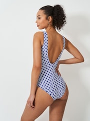 Crew Clothing Blue Ruched Printed Swimsuit - Image 3 of 5