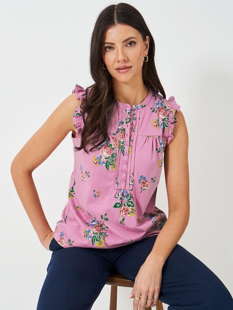 Crew Clothing Purple Lydia Printed Top - Image 1 of 5 Crew Clothing Purple Lydia Printed Top - Image 1 of 5