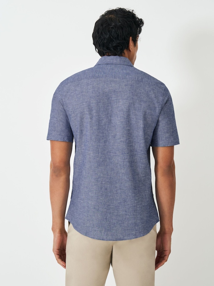 Crew Clothing Blue Short Sleeve Linen Shirt - Image 2 of 5