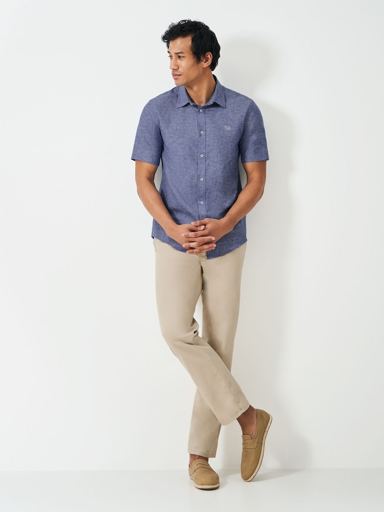 Crew Clothing Blue Short Sleeve Linen Shirt - Image 3 of 5