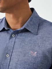 Crew Clothing Blue Short Sleeve Linen Shirt - Image 4 of 5