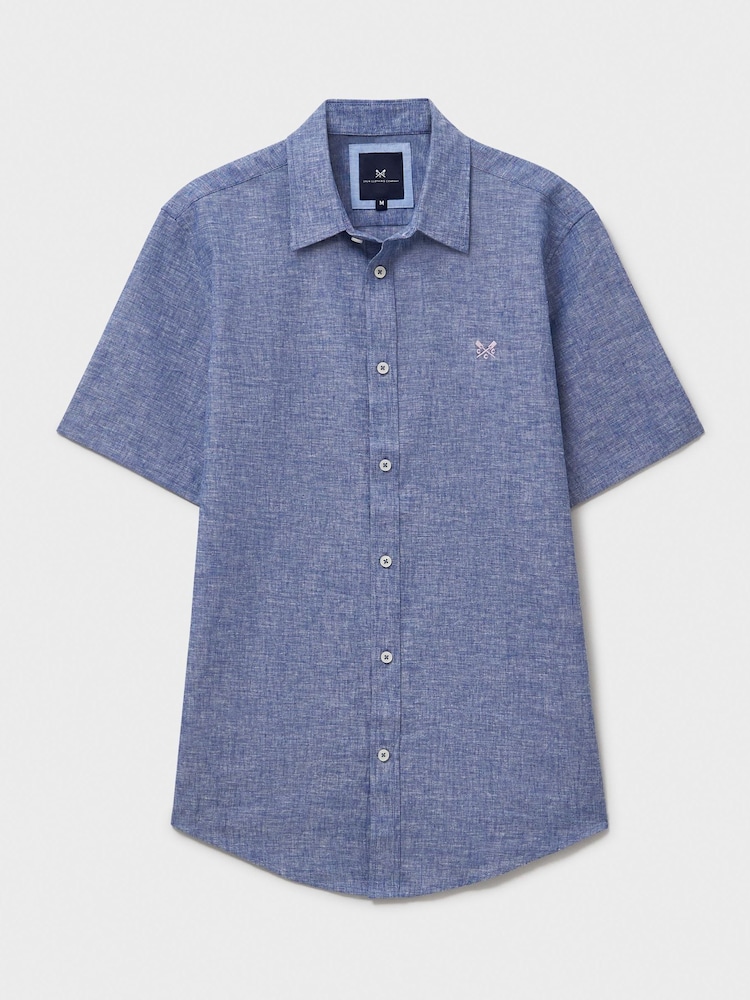 Crew Clothing Blue Short Sleeve Linen Shirt - Image 5 of 5