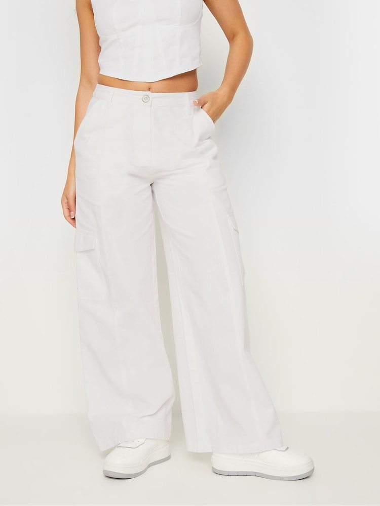PixieGirl Petite White White Cargo 100% Cotton Trousers - Image 2 of 5