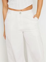 PixieGirl Petite White White Cargo 100% Cotton Trousers - Image 4 of 5