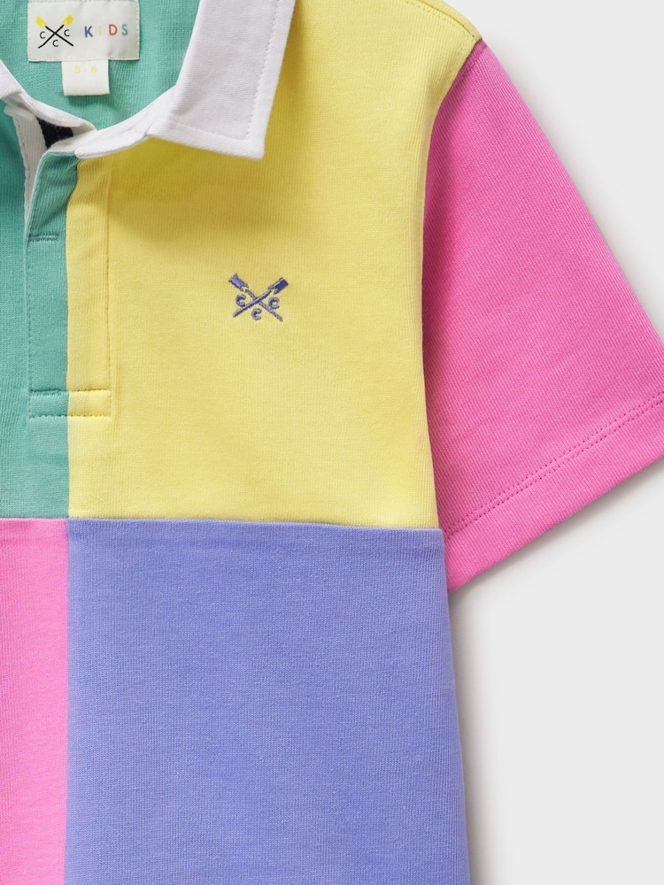 Crew Clothing Pink 100% Cotton Short Sleeve Harlequin Rugby Shirt - Image 9 of 9