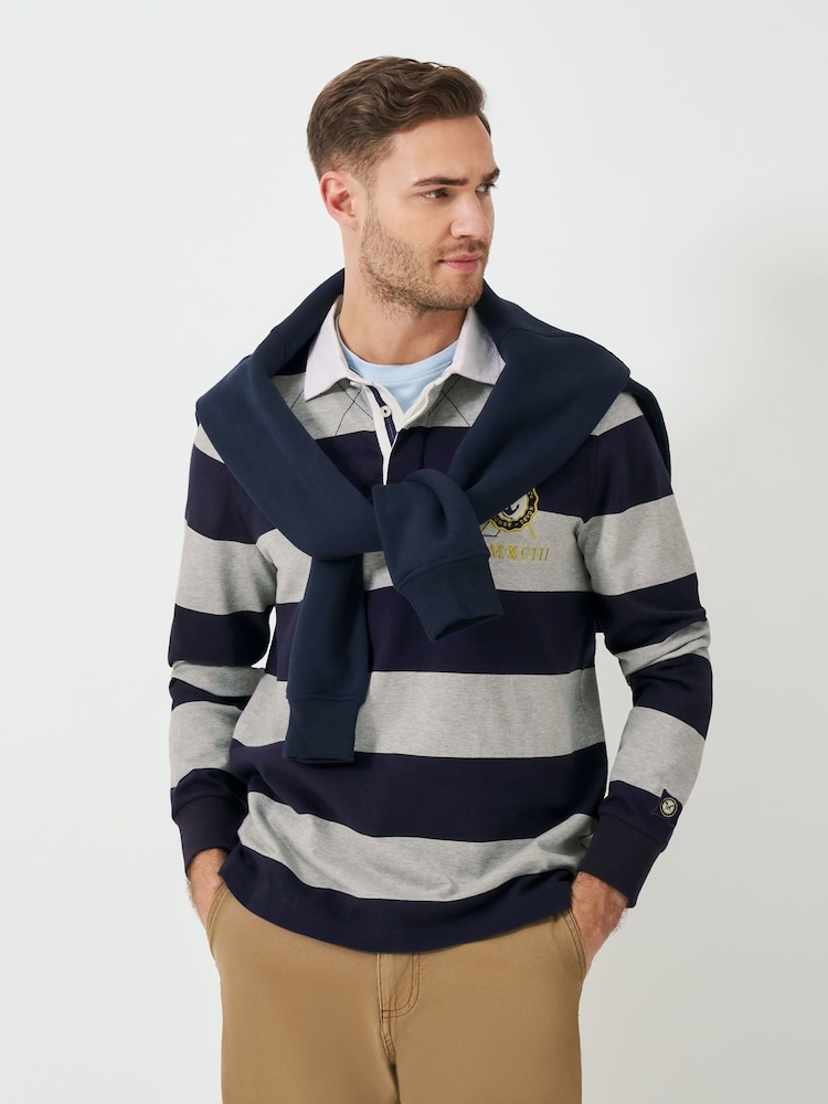 Crew Clothing Blue Callington Striped Rugby 100% Cotton Shirt - Image 1 of 6