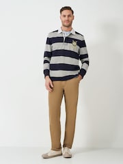 Crew Clothing Blue Callington Striped Rugby 100% Cotton Shirt - Image 3 of 6