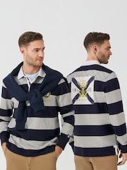 Crew Clothing Blue Callington Striped Rugby 100% Cotton Shirt - Image 4 of 6