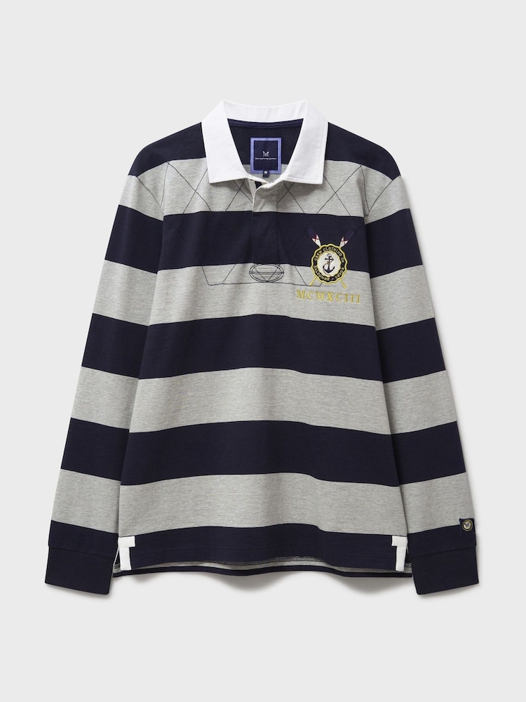 Crew Clothing Blue Callington Striped Rugby 100% Cotton Shirt - Image 6 of 6