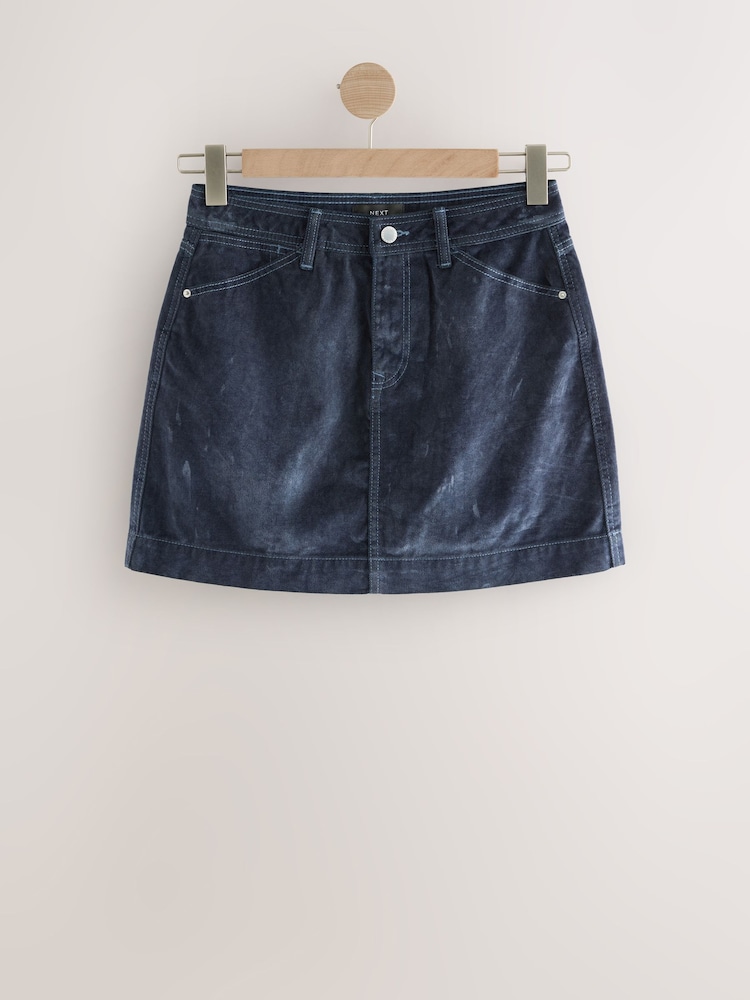 Blue Flocked Denim Mini Skirt - Image 1 of 3 Blue Flocked Denim Mini Skirt - Image 1 of 3