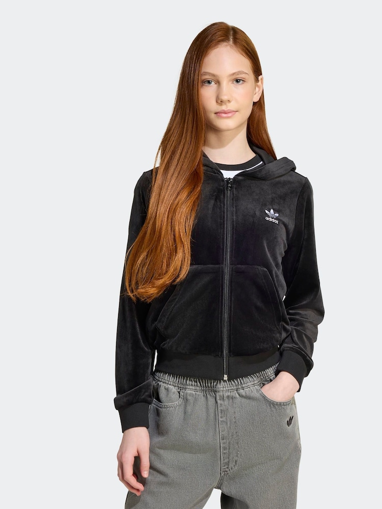adidas Originals Black Velour Zip Hoodie Kids - Image 1 of 6