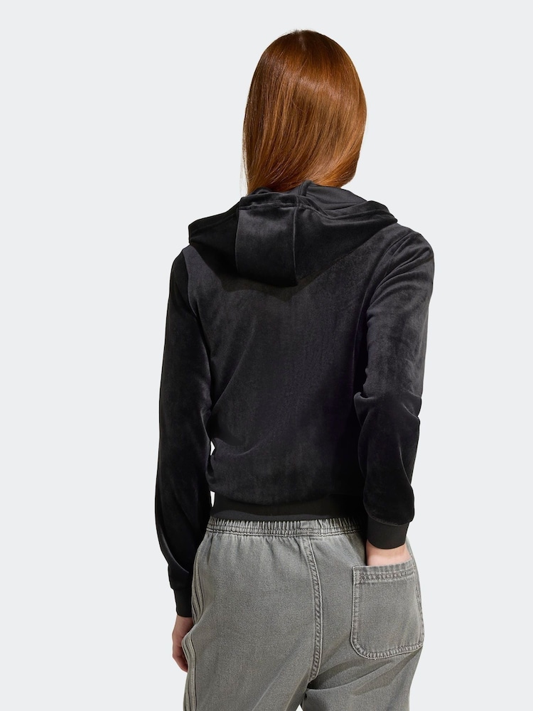adidas Originals Black Velour Zip Hoodie Kids - Image 2 of 6