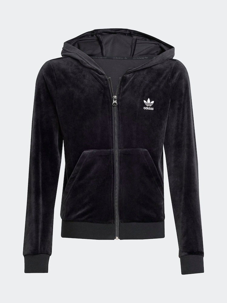 adidas Originals Black Velour Zip Hoodie Kids - Image 6 of 6