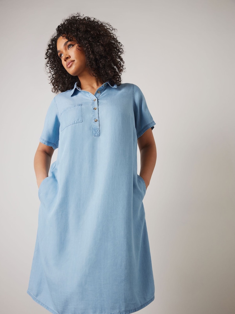 Evans Blue Lyocell Short Dress - Image 4 of 6