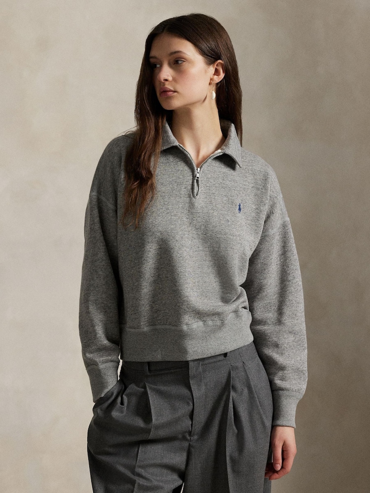 Polo Ralph Lauren Grey Knit Half Zip Sweatshirt - Image 2 of 8