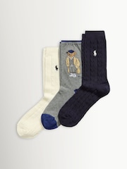 Polo Ralph Lauren Blue Bear Crew Socks 3 Pack - Image 1 of 2