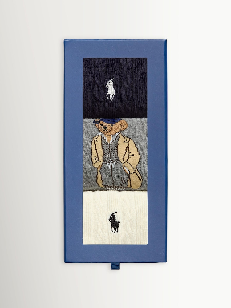 Polo Ralph Lauren Blue Bear Crew Socks 3 Pack - Image 2 of 2