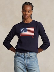 Polo Ralph Lauren Blue Flag CN Long Sleeve Pullover Jumper - Image 1 of 6