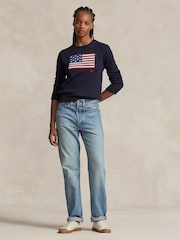 Polo Ralph Lauren Blue Flag CN Long Sleeve Pullover Jumper - Image 4 of 6
