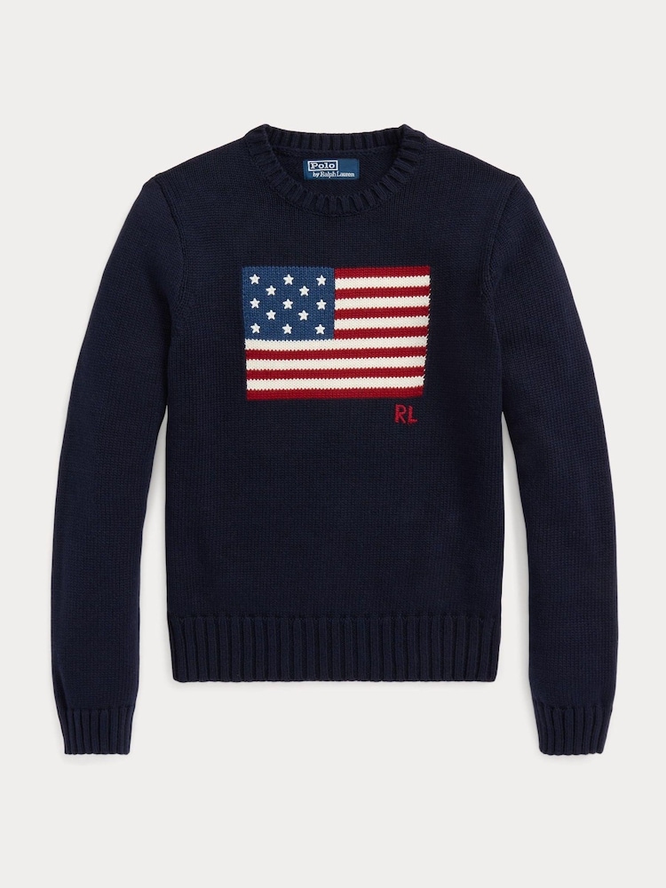 Polo Ralph Lauren Blue Flag CN Long Sleeve Pullover Jumper - Image 6 of 6