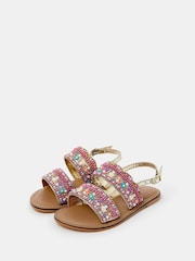 Accessorize Pink Girls Flower Beaded Strap Sandals - Image 1 of 3