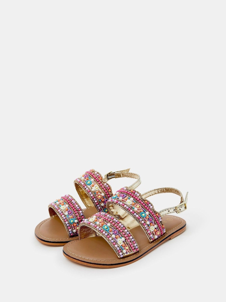Accessorize Pink Girls Flower Beaded Strap Sandals - Image 1 of 3 Accessorize Pink Girls Flower Beaded Strap Sandals - Image 1 of 3