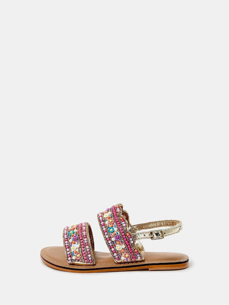 Accessorize Pink Girls Flower Beaded Strap Sandals - Image 2 of 3