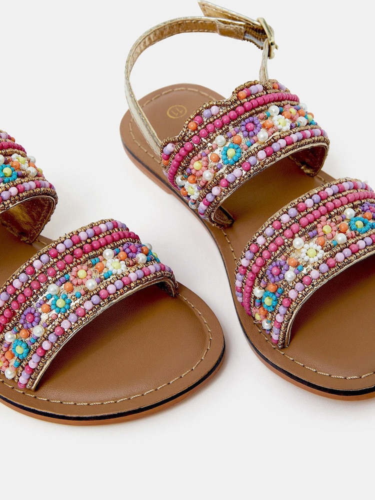 Accessorize Pink Girls Flower Beaded Strap Sandals - Image 3 of 3 Accessorize Pink Girls Flower Beaded Strap Sandals - Image 3 of 3