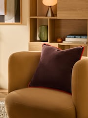 MADE.COM Chocolate Brown Bailey Cotton Velvet Piped Cushion - Image 1 of 4