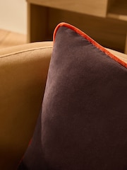 MADE.COM Chocolate Brown Bailey Cotton Velvet Piped Cushion - Image 2 of 4