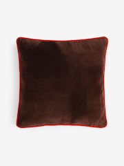 MADE.COM Chocolate Brown Bailey Cotton Velvet Piped Cushion - Image 4 of 4