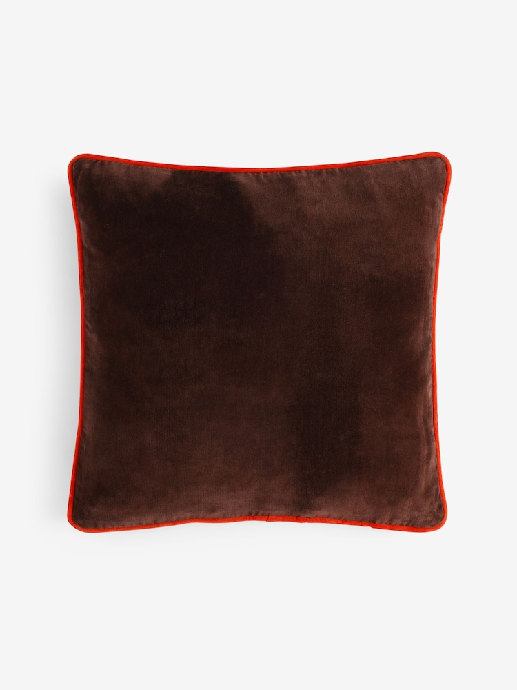 MADE.COM Chocolate Brown Bailey Cotton Velvet Piped Cushion - Image 4 of 4