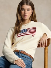 Polo Ralph Lauren Cream Flag CN Long Sleeve Pullover Jumper - Image 3 of 6