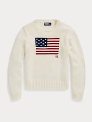 Polo Ralph Lauren Cream Flag CN Long Sleeve Pullover Jumper - Image 6 of 6