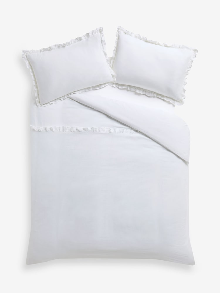 Laura Ashley Angie Ruffle Cotton Gauze Duvet Cover and Pillowcase Set - Larawan 5 ng 5