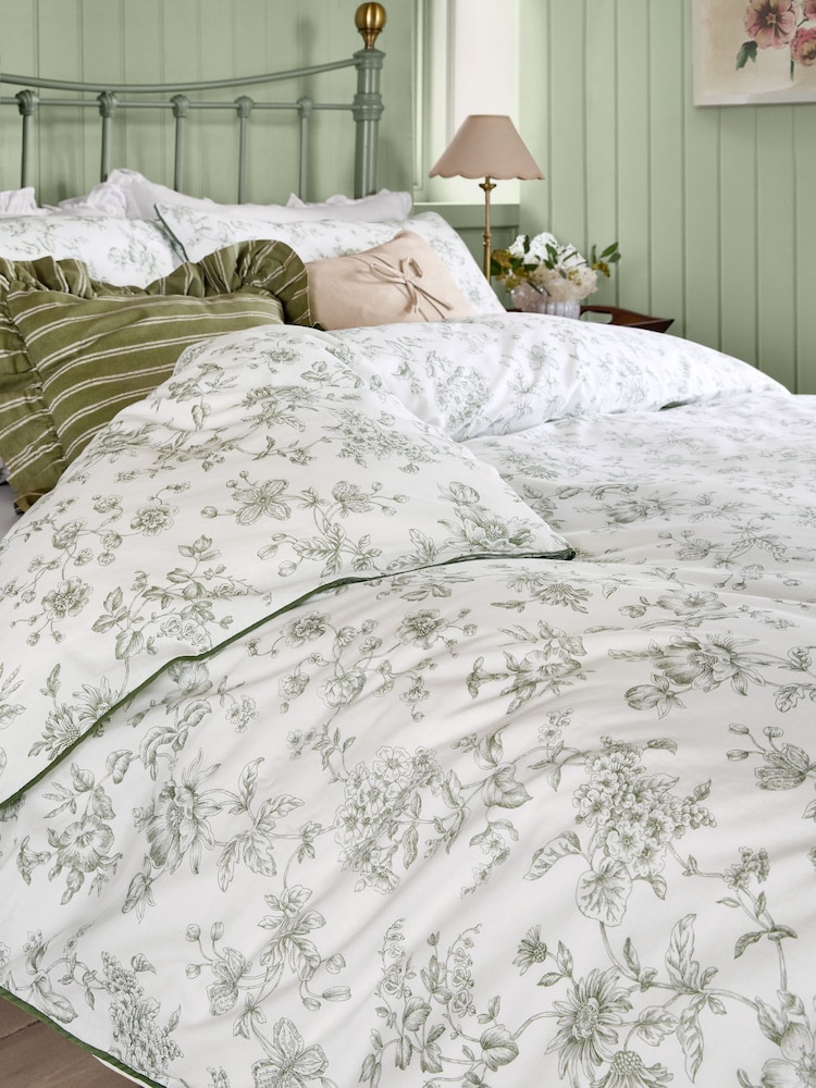 Laura Ashley Green Aneta Floral 100% Cotton Duvet Cover and Pillowcase Set - Image 1 of 3