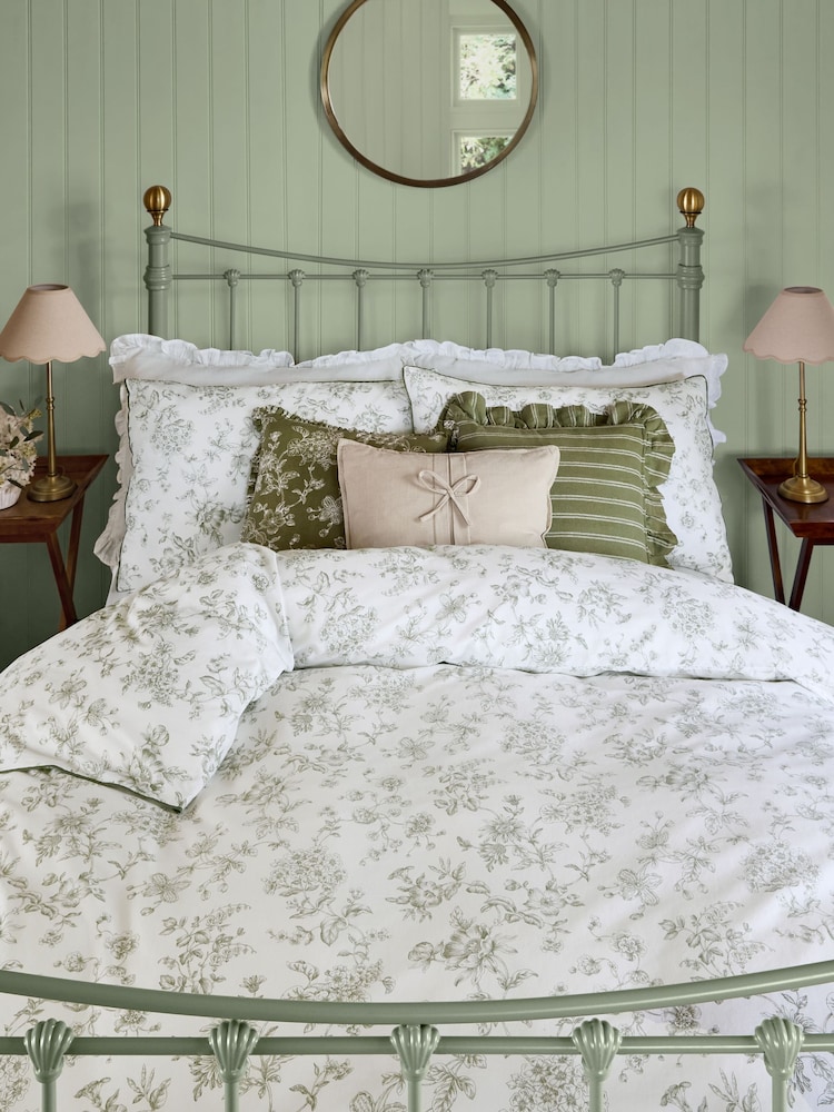 Laura Ashley Green Aneta Floral 100% Cotton Duvet Cover and Pillowcase Set - Image 2 of 3
