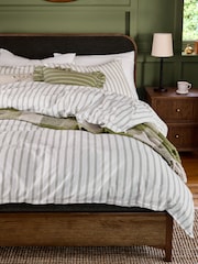 Laura Ashley Green Henley Stripe 100% Cotton Duvet Cover and Pillowcase Set - Image 1 of 4