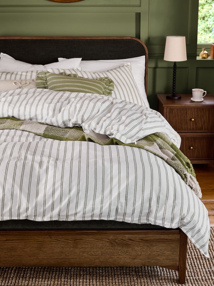 Laura Ashley Green Henley Stripe 100% Cotton Duvet Cover and Pillowcase Set - Image 1 of 4
