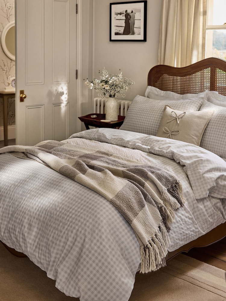 Laura Ashley Natural Gingham Seersucker Duvet Cover and Pillowcase Set - Image 2 of 5