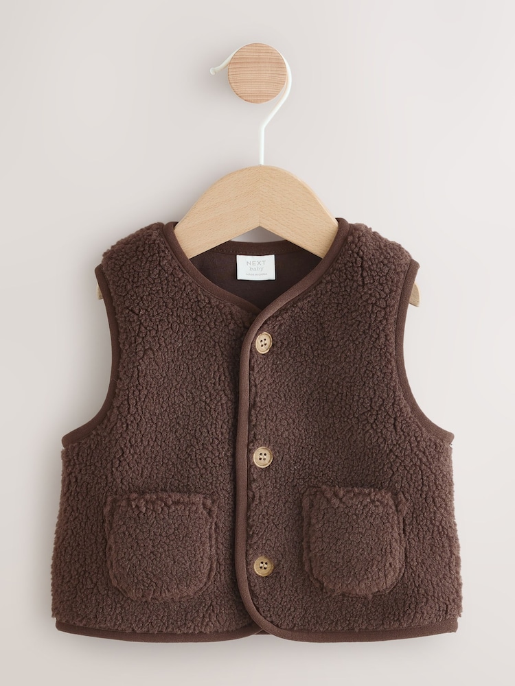 Chocolate Brown Borg Baby Gilet - Image 1 of 7