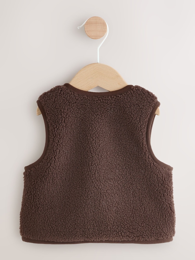 Chocolate Brown Borg Baby Gilet - Image 2 of 7