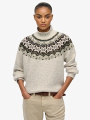 Superdry Cream Fairisle Pattern High Neck Jumper - Image 2 of 5