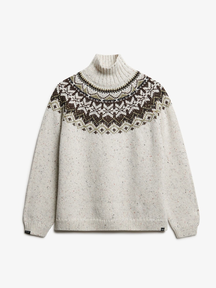 Superdry Cream Fairisle Pattern High Neck Jumper - Image 5 of 5