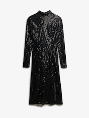 Superdry Black Open Back Long Sleeve Midi Dress - Image 1 of 2