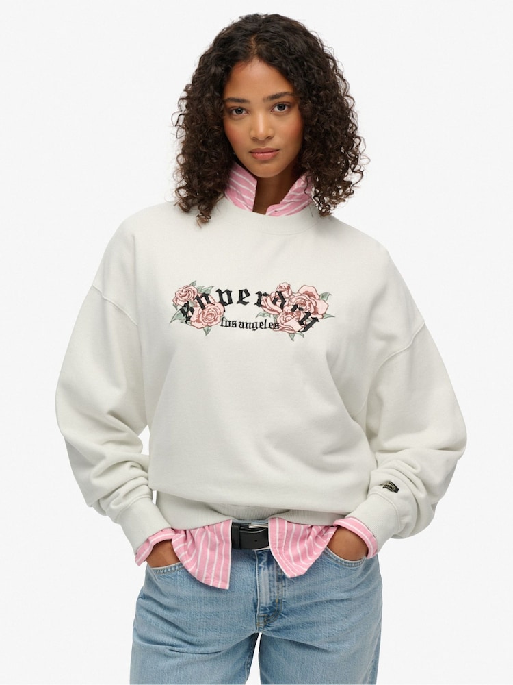 Superdry White Night Garden Oversized Crew Sweatshirt - Image 1 of 6 Superdry White Night Garden Oversized Crew Sweatshirt - Image 1 of 6