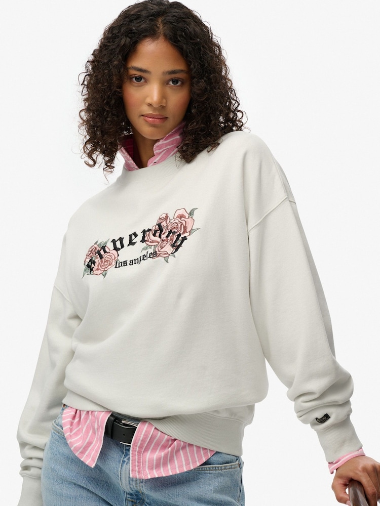 Superdry White Night Garden Oversized Crew Sweatshirt - Image 2 of 6 Superdry White Night Garden Oversized Crew Sweatshirt - Image 2 of 6