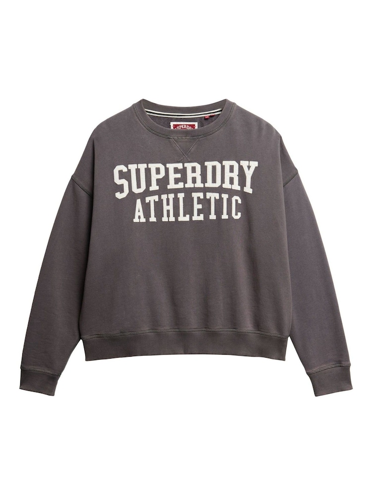 Superdry Grey Athletic Essentials Relaxed Applique Sweatshirt - Image 1 of 1 Superdry Grey Athletic Essentials Relaxed Applique Sweatshirt - Image 1 of 1