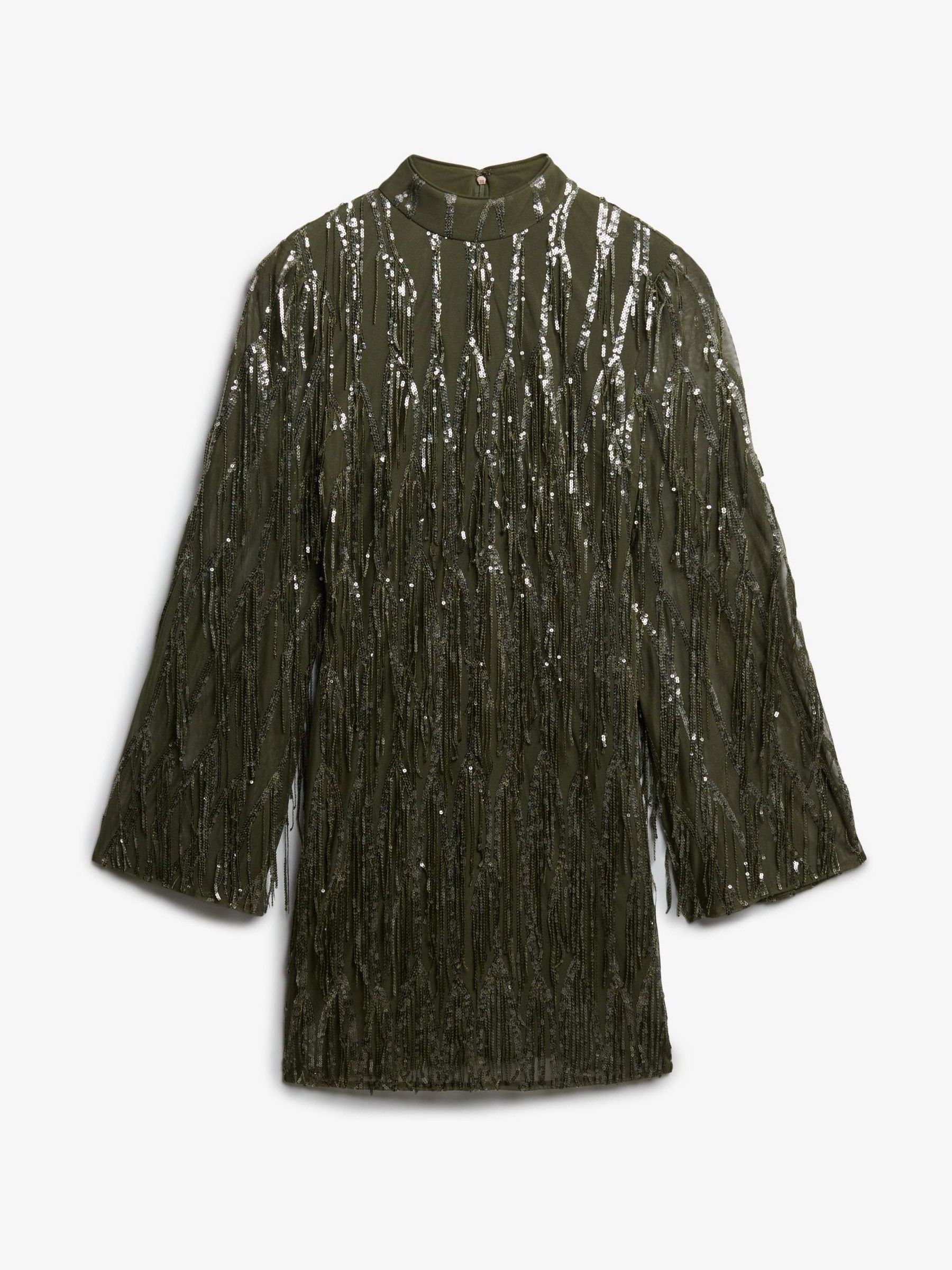Superdry Women's Green Fringe Sequin Mini Dress