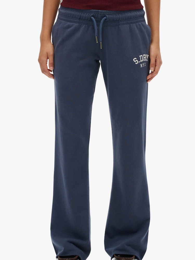 Superdry Blue Athletic Emb Flare Joggers - Image 1 of 7 Superdry Blue Athletic Emb Flare Joggers - Image 1 of 7